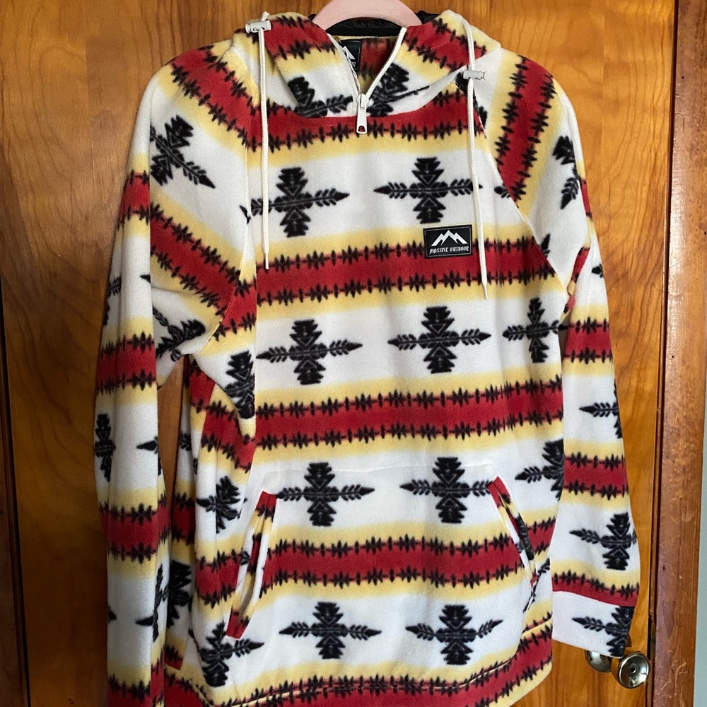 Men's Tribal Pattern Zip-Up Sweater - Black, Red, Yellow